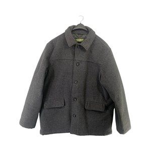 EUC Eddie Bauer Wool Pea Coat Black Lined Men's Size Tall XL